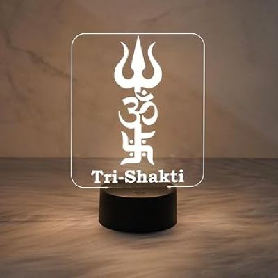 3D Illusion Tri Shakti Acrylic Night Lamp with Warm White Light Religious Gift Items  Pooja Room Decor Light